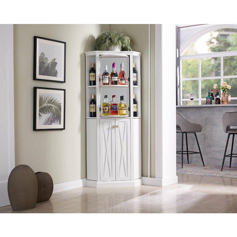 خزانة بار زاوية متعددة الاستخدامات مع تخزين للنبيذ ، ارتفاع رف قابل للتعديل ، رف نبيذ من 6 زجاجات ، رف ستيمور لـ 6 أكواب ،