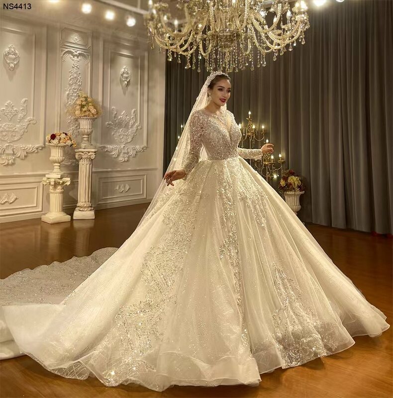 Luxus Brautkleider für Frauen Braut Ballkleid O-Ausschnitt Hochzeits anzüge für Frauen Kristall ns4413