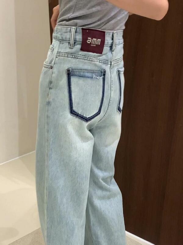 FINEWORDS Fashion Classic Blue Jeans a vita alta a gamba larga donna Jeans Vintage a figura intera pantaloni larghi in Denim coreano Streetwear