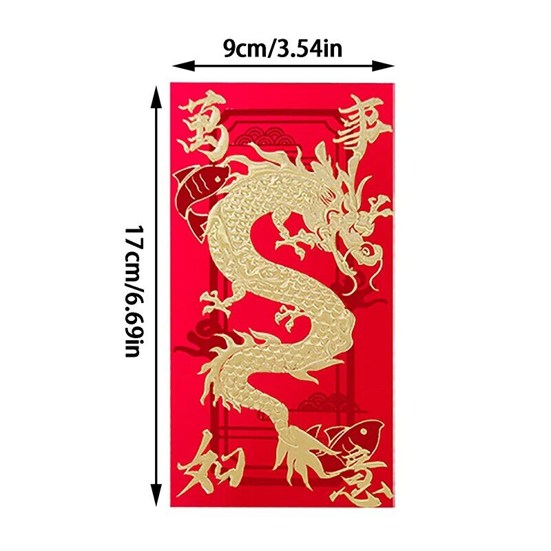 Cute 6Pcs 2024 Dragon Year Chinese Style New Year Red Packet Dragon Pattern Purse Gift Luck Money Bag China Envelopes Decor