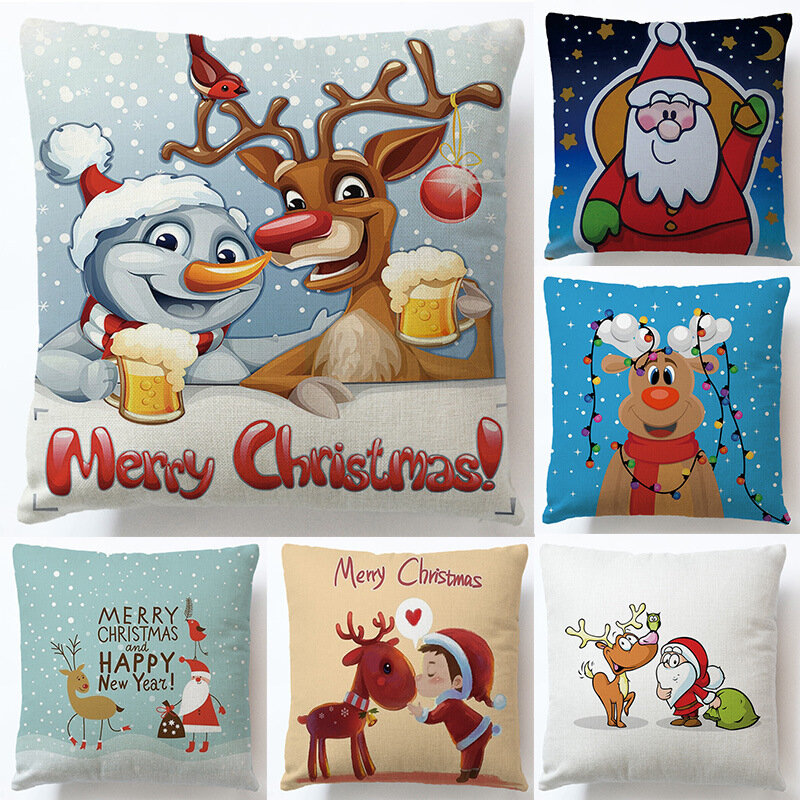 Funda de cojín de Papá Noel, muñeco de nieve, regalo de Año Nuevo, sofá, decoración de coche, 45x45CM, siesta, almohada, regalo para bebés y niños