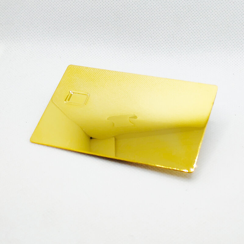 1 unidad de tarjeta de crédito de 0,8mm, espejo reflectante imprimible, Metal pulido, tarjeta de regalo con ranura para Chip y barra de firma