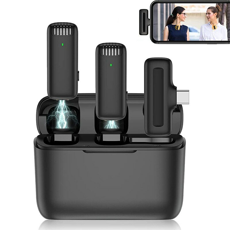 Microphone Lavalier sans fil J13 avec étui de chargeur, récepteur audio vidéo portable, mini micro pour iPhone, tablette Android, jeux en direct