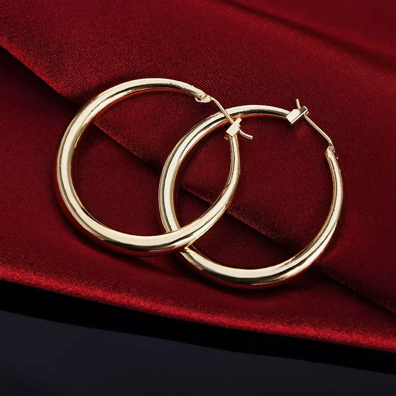 925 스털링 실버 라운드 귀걸이 하이 퀄리티, 18K 골드 도금 패션 주얼리, 웨딩 크리스마스 선물, 3.5cm