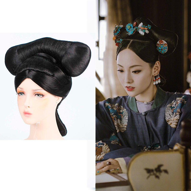 여성용 2024 중국 한푸 가발, Yanxi 궁전 청나라 왕조 여왕 모자, 코스프레 고대 스타일 스왈로테일