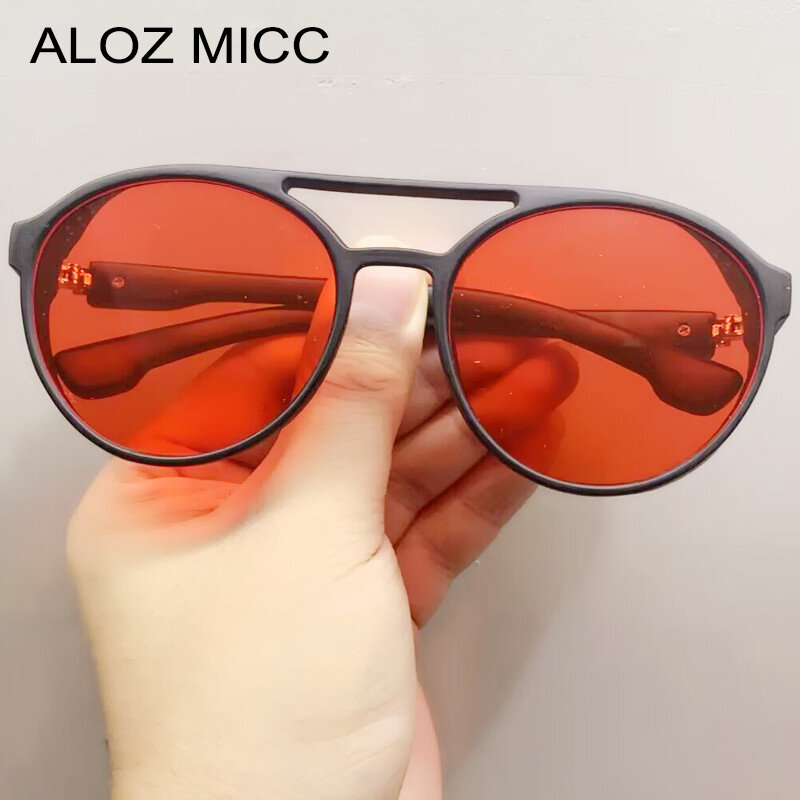 ALOZ MICC New Retro SteamPunk occhiali da sole donna Brand Designer Side Mesh Round Punk occhiali da sole uomo rosso grigio lente UV400 Q393