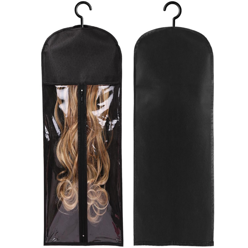3 buah gantungan Wig ekstra panjang dan tas penyimpanan, tempat ekstensi rambut tahan debu dan tahan air, dirancang untuk Wig hitam
