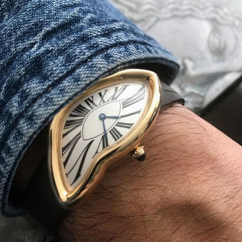 Source！Men Women Sapphire Crystal  Watch Original Surrealism Art Design Wristwatch Waterproof Stainless Steel Irregular Shape