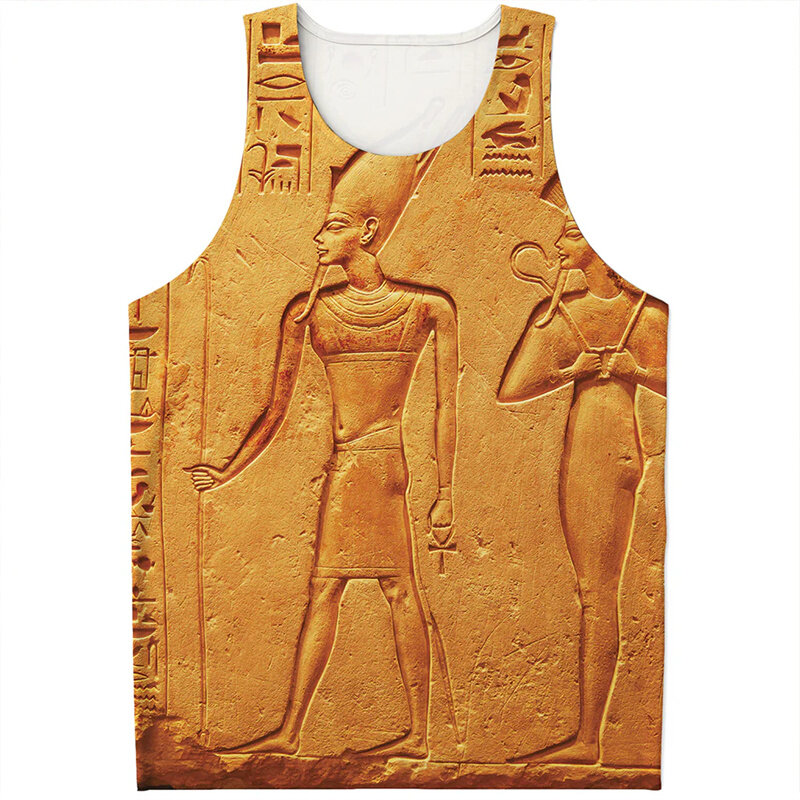 الرجال والنساء نمط جدارية تانك الأعلى ، طباعة 3D الطوطم سترة ، المتضخم الشارع الشهير ، الملابس المصرية القديمة ، الصيف