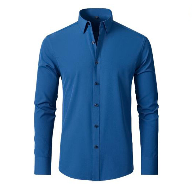 Camisa de manga larga elástica para hombre, ropa informal de negocios, ajustada, elegante, de alta calidad, Color sólido, novedad