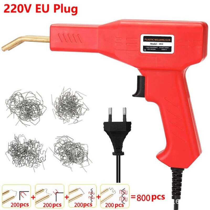 Plástico vermelho Soldador Hot Nail Gun, 50W, 200, 400, 800 Nails, Car Bumper Repair Kit, Cracking Tool, Garagem Nailer, PVC Máquina de soldagem