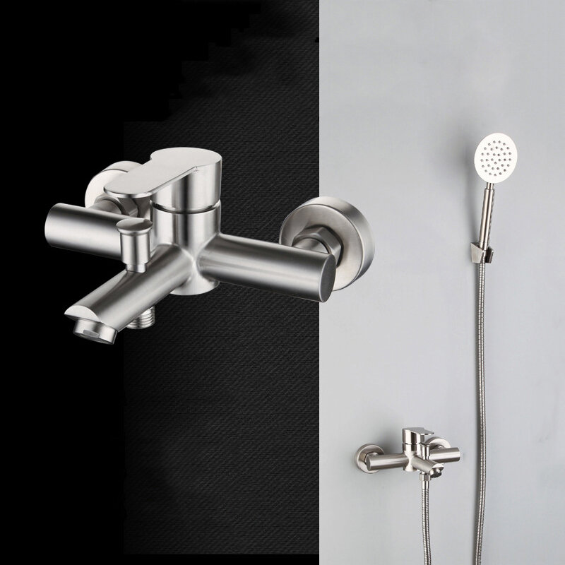 Bathroom Shower Faucet Set Stainless Steel Triple Bathtub    Water Mixer Valve Nozzle Tap Hot and Cold