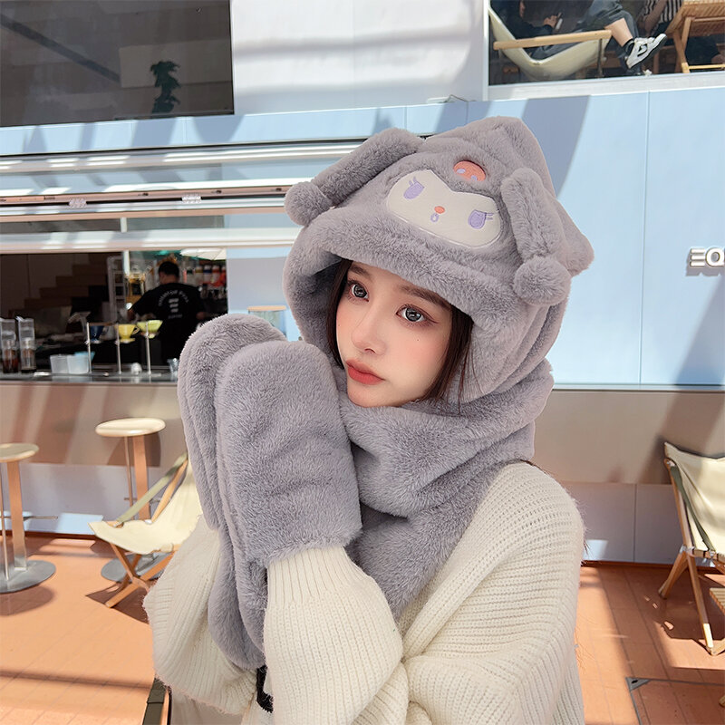New 3 In 1 Cute Rabbit Hat And Scarf All-in-one Winter Warm Goves Thickened Outdoor Ear Protection Hat friends Christmas Gift