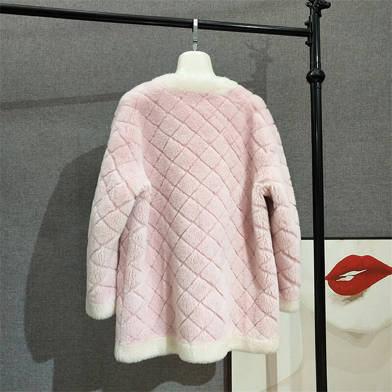 Female Girl Sheep Shearling Fur Luxury Coats Women Real Wool Fur Warm Jacket Winter Overcoat JT397