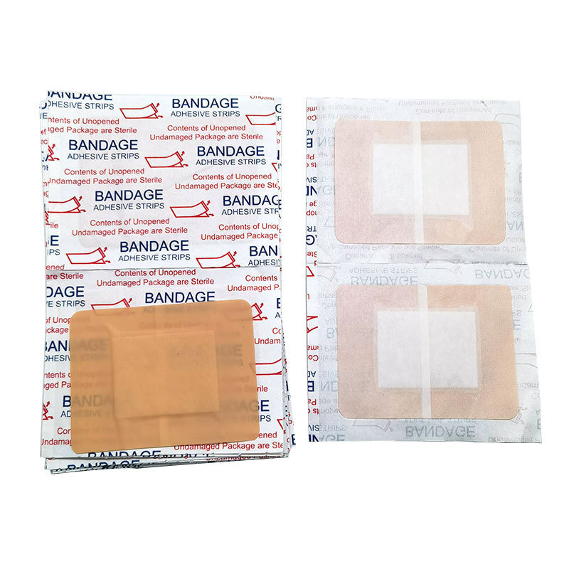 Grande Pele Patch PE Impermeável Quadrado Em Forma de Band Aid, Acessórios de Primeiros Socorros, ferida Gesso, Bandagens Adesivas, 7,6x5,1 cm, 100Pcs por Conjunto