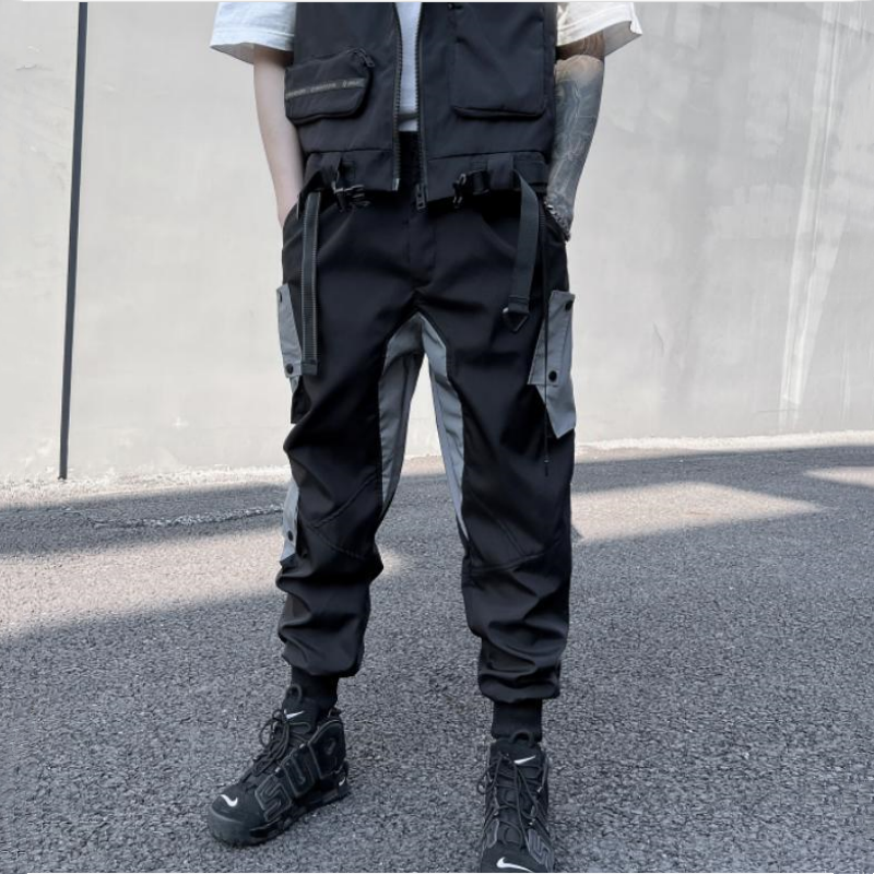 2024 Autumn Men Reflective Patchwork Tactical Cargo Pants Y2K High Street Multi-pocket Techwear Style Pants pantalones шорты