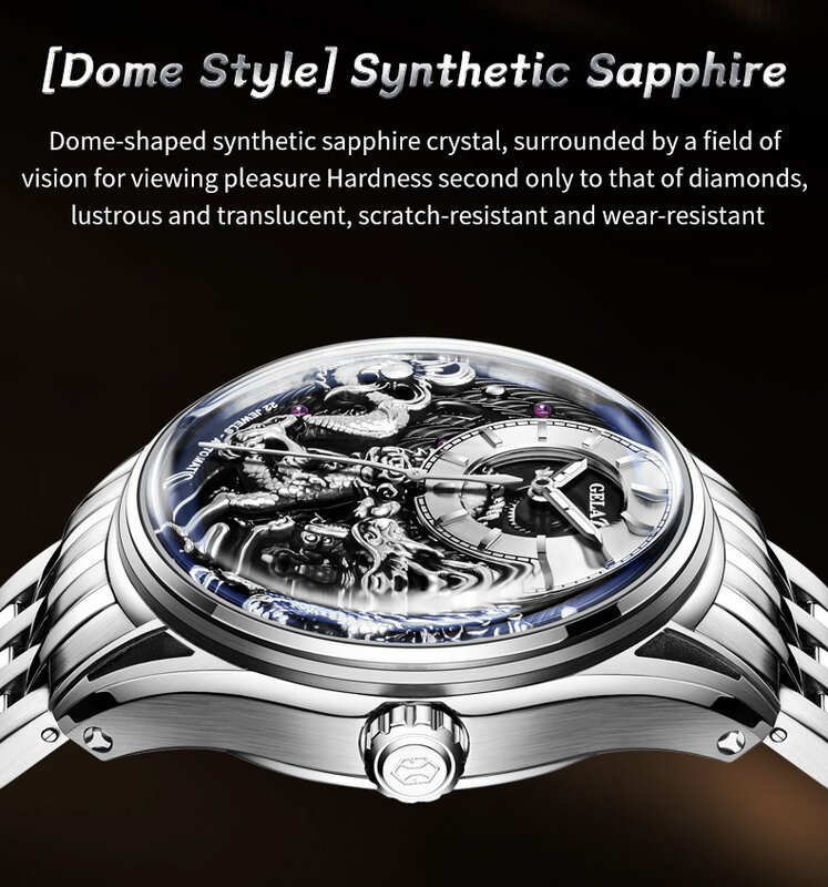 GELATU Relógio Mecânico Totalmente Automático Masculino, Relief Dragon Watch, Relógios de pulso Sapphire Mirror, marca de luxo, 6018