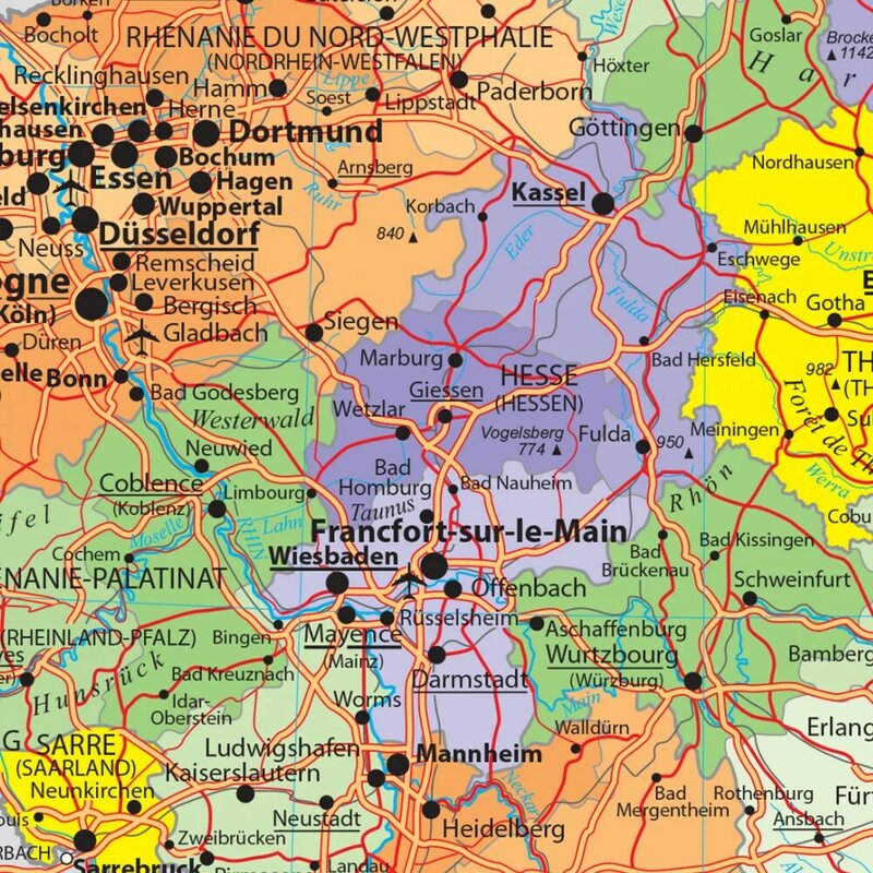 150*100 cm The Germany Transportation Map Political Map In French Wall Poster Vinyl Canvas Painting School Supplies Home Decor