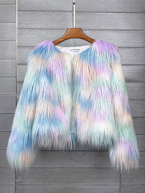 ZADORIN-Casaco de pele sintética fofo para mulheres, manga comprida, jaqueta felpuda, tops arco-íris, casacos macaron, outono, inverno, 2022