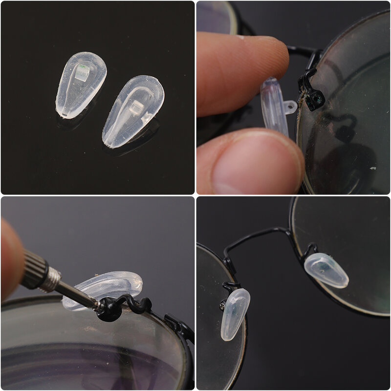 Eyeglasses Nose Pads with Screwdriver Soft Oval Silicone Air Chamber Glasses Anti-slip Nose Pad Screw Replacement Repair Tools