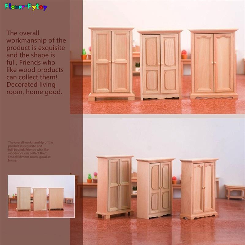 Armário de madeira artesanal para casa de bonecas, móveis em miniatura, mini armário, mesa de cabeceira