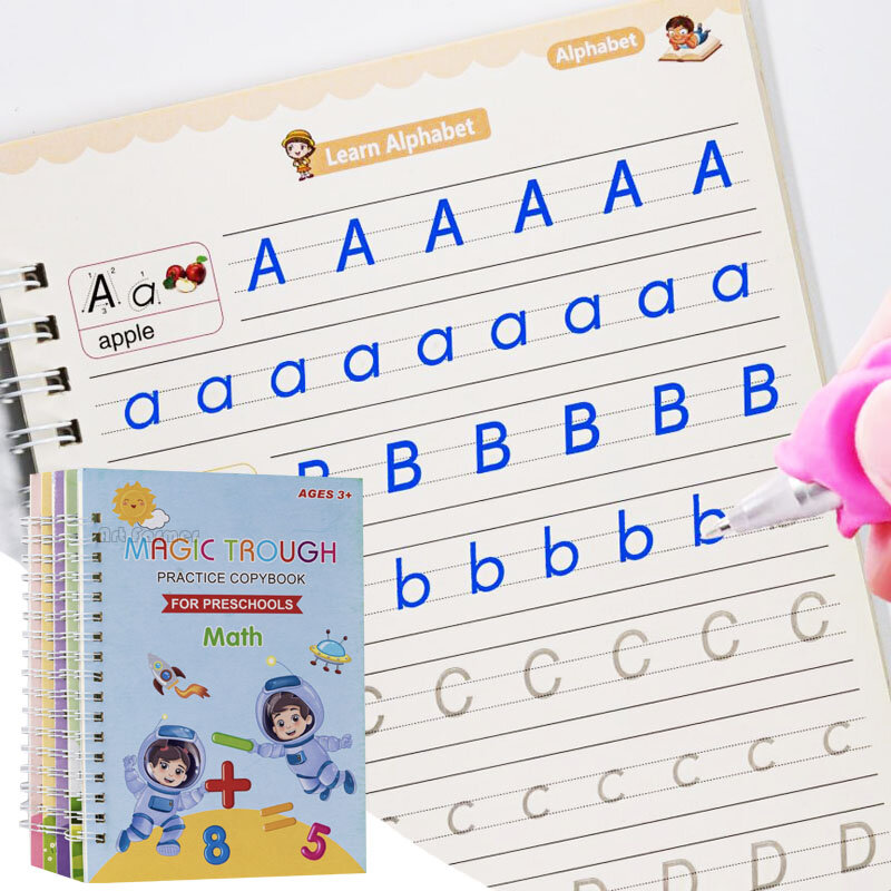 Nieuw Herbruikbaar Leren Wiskunde Engels 3d Kalligrafie Boek Tekening Copybook Nummers Onderwijs Voor Kinderen Brief Praktijk Speelgoed Geschenken