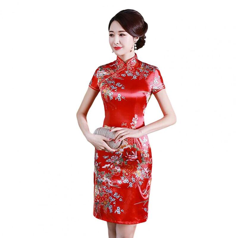 Cheongsam Moulant à Manches Courtes pour Femme, Imprimé Floral Noble, Style Chinois, Qipao, Serré à la Taille, Magnifique, Été