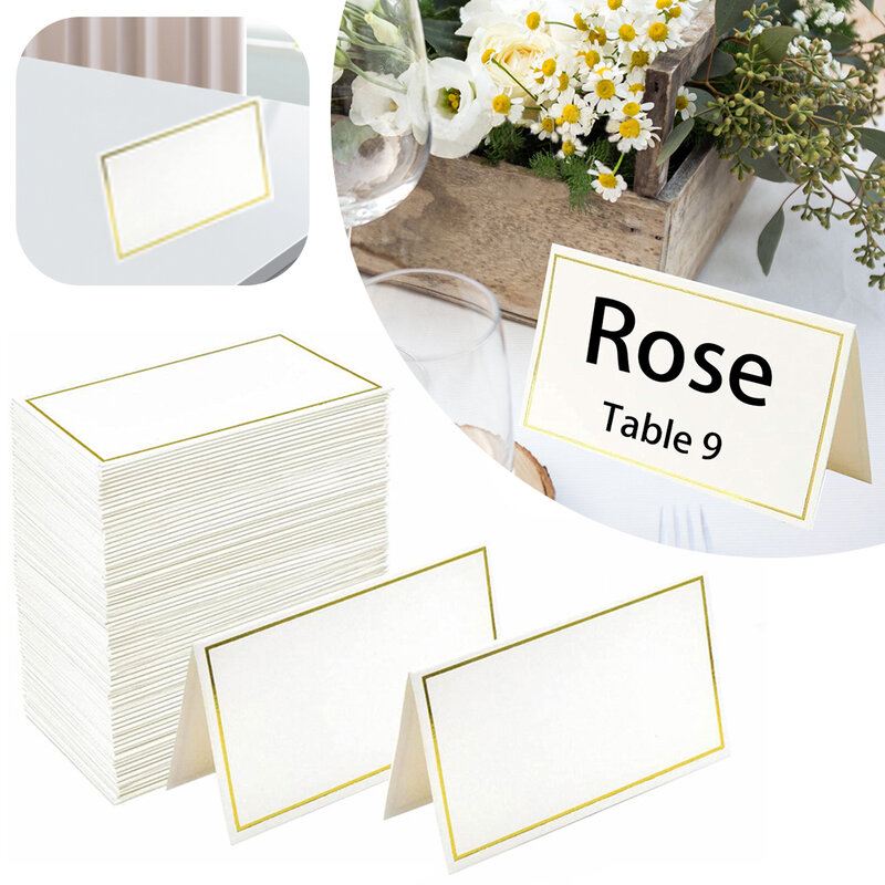 50Pcs Blank Tent Name Cards 4 X 3.3 Inch Tent Place Cards Small Table Tent Cards for Dinner Party Birthday Events