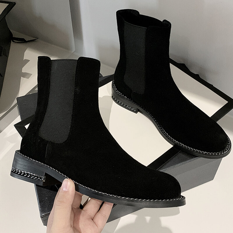 INS HOT Women ankle boots natural leather Cowhide + cow suede Chelsea boots Spring and autumn fashion all-match womens boots