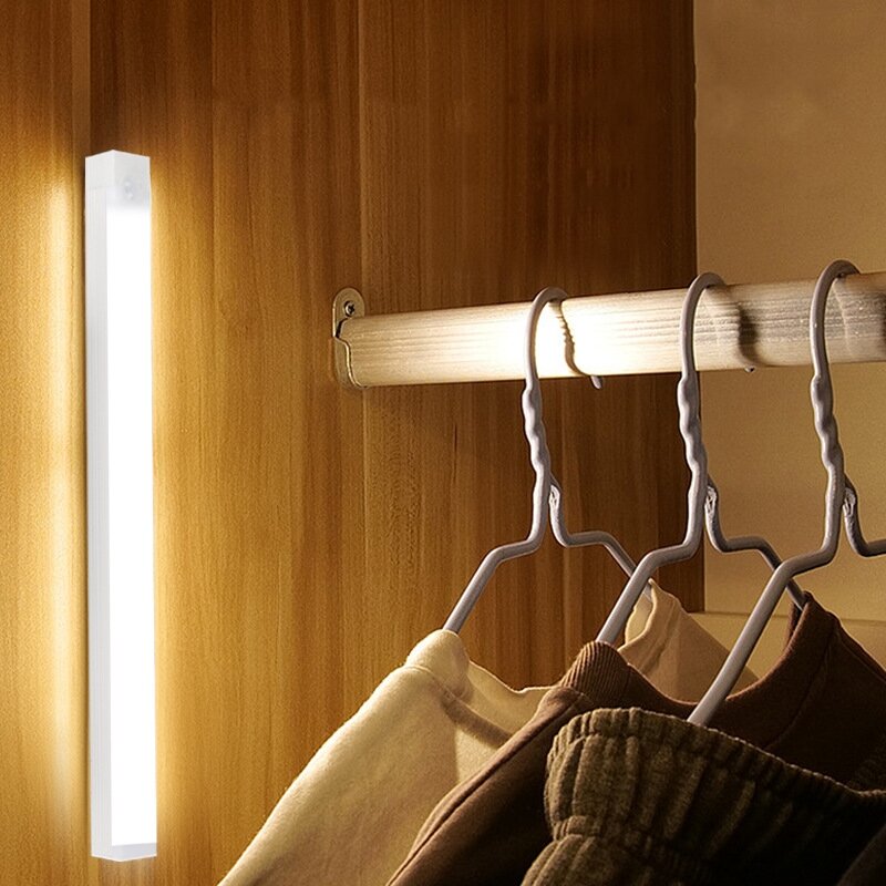 Luz Nocturna LED recargable tipo C con Sensor de movimiento PIR, lámpara para debajo del gabinete, cocina, armario, habitación, luz de barra de inducción de cabecera