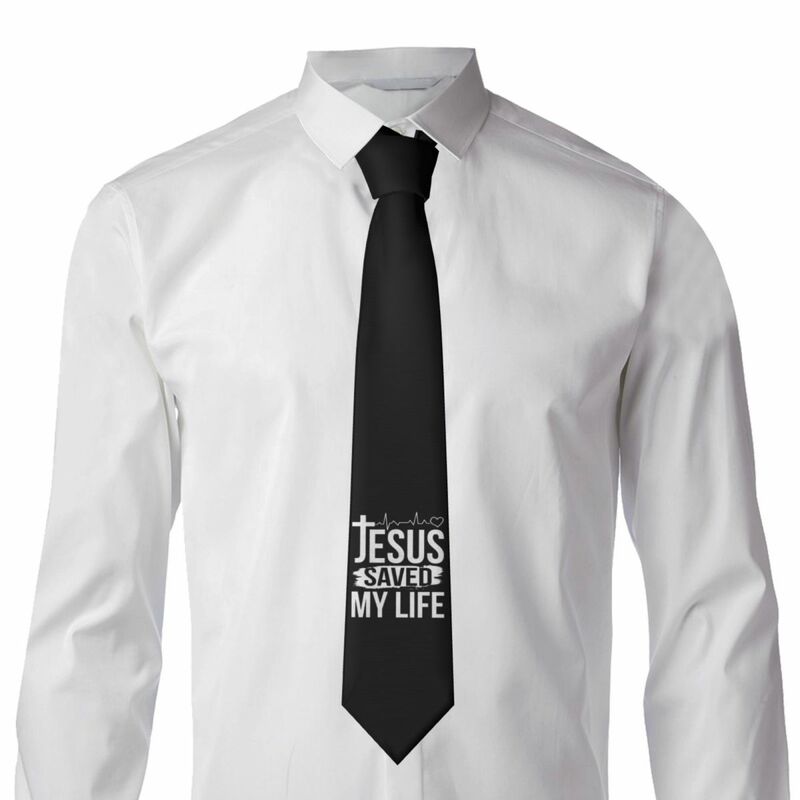 Classic Jesus Saved My Life Neck Tie Men Personalized Silk Christ Religion Christian Faith Necktie for Wedding Cravat