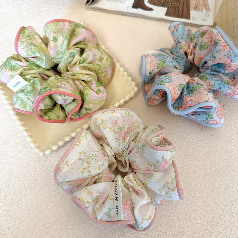 Scrunchies florales de moda coreana para mujeres y niñas, accesorios de banda de goma elástica para el cabello, lazo, Anillo para el cabello, cuerda, tocado, tocado