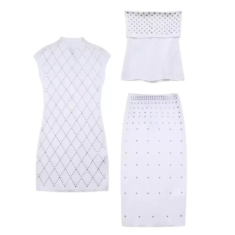 Mini vestido elástico de malha Slim Fit feminino, decoração rebite, vestido retrô sem mangas, moda única, novo, 2022