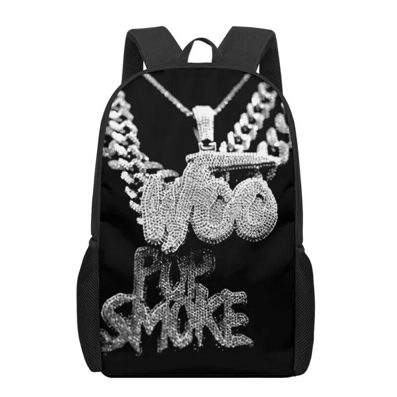Pop Smoke Rapper Print Kids School Bags 3D Book Bag hombres y mujeres, mochila informal, mochila de hombro para adolescentes, mochila de viaje diaria