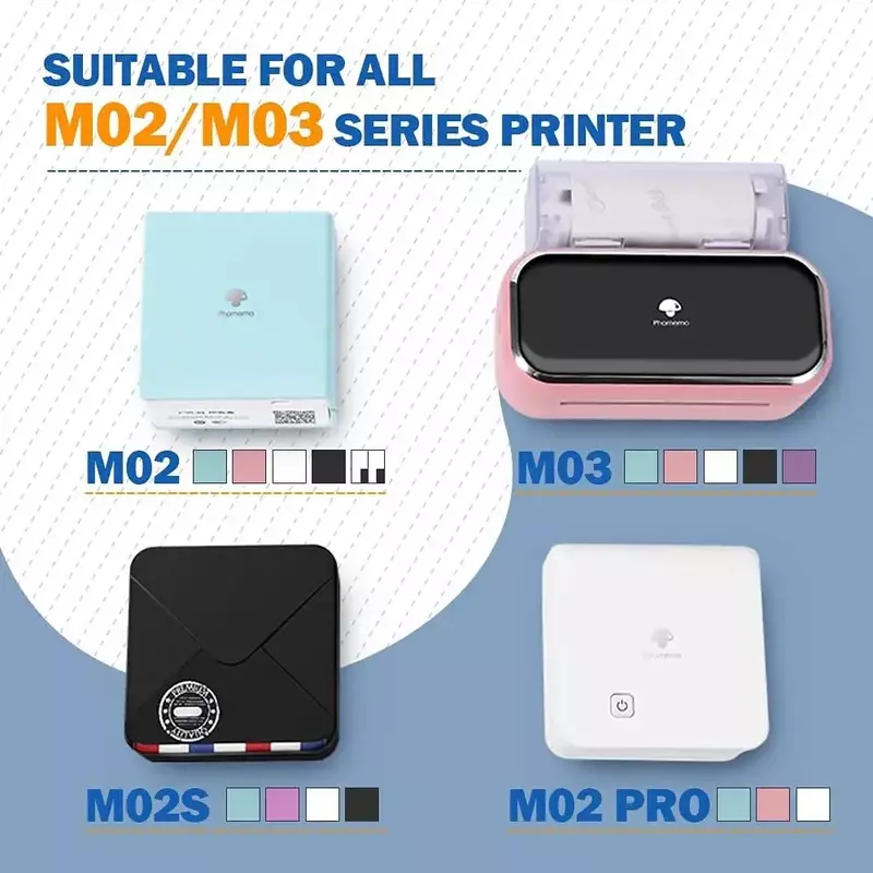 Papel térmico branco não-adesivo, adequado para Phomemo M02, M02 Pro, Mini impressora M02S, 10 anos, 3 rolos, 53mm x 6,5 m