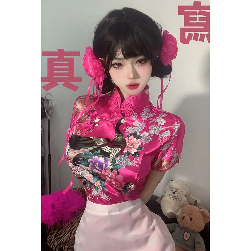 Hanfu ชุดเดรสเซ็กซี่สไตล์จีนชุดเดรสสาวเผ็ดปรับปรุงชุดกี่เพ้าสำหรับผู้หญิงพร้อมชุดผ้ากันเปื้อน