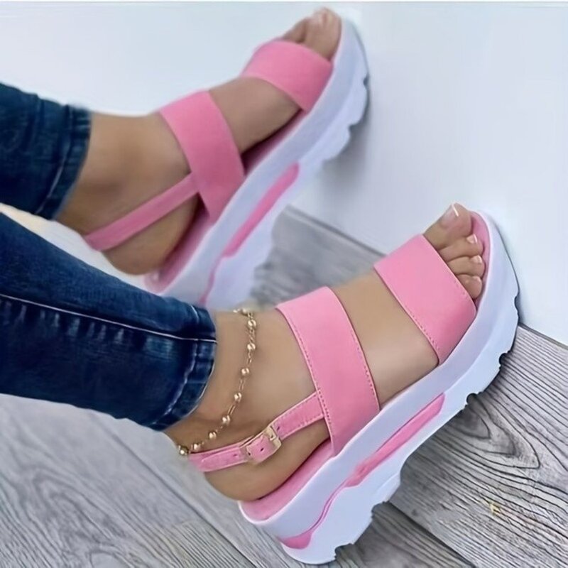 Sandalias deportivas con cuña gruesa para mujer, zapatos de playa con Clip en el dedo, estilo romano, poco profundos, novedad de verano