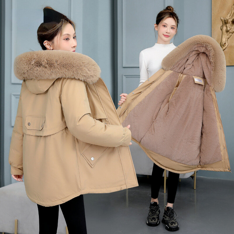 女性の冬のジャケット2023,ロングコート,裏地付き,厚手の毛皮の襟,暖かい,パッド入り,4XL