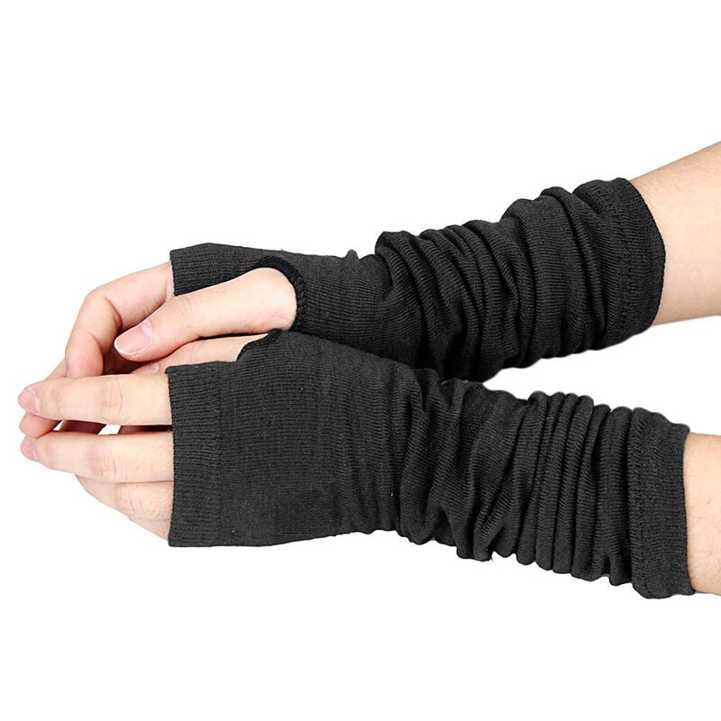 Mannen Vrouwen Unisex Gebreide Vingerloze Handschoenen Zachte Warme Lange Want Warme Winter, Zwart