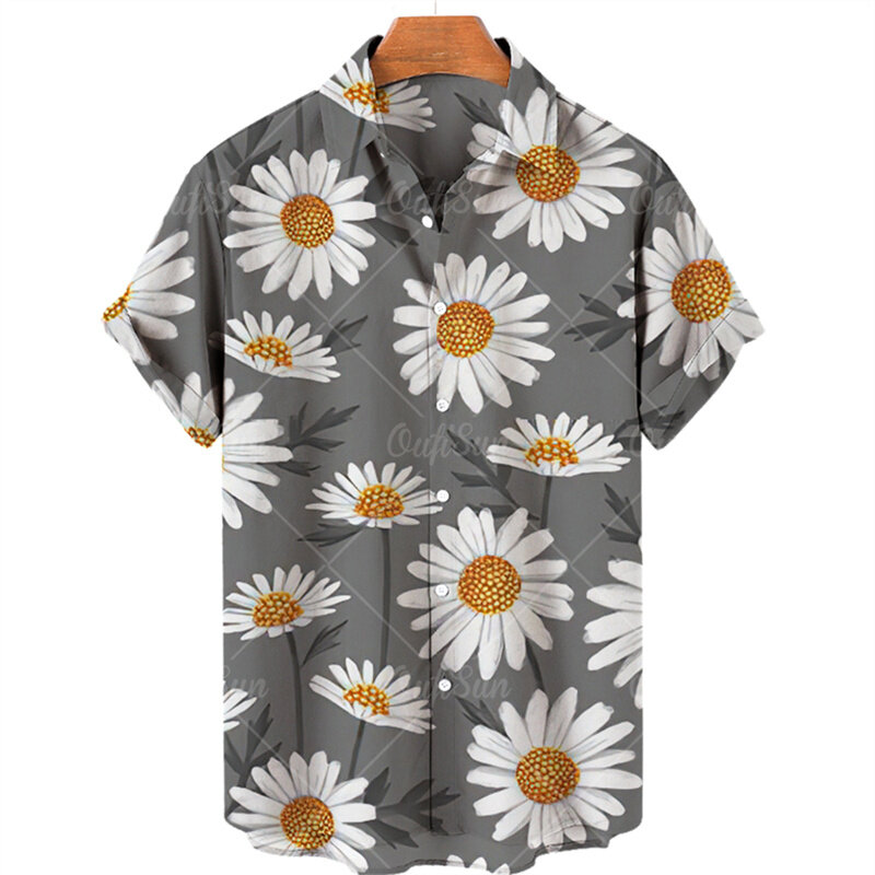 الرجال والنساء صيف القمصان قصيرة الأكمام الزهرة Daisy Print Button Fashion قميص قصير الأكمام