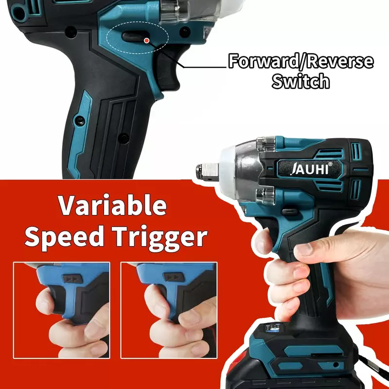 JAUHI 520N.M Brushless Electric Impact Wrench Cordless Electric Wrench 1/2 inch for Makita 18V Battery Screwdriver Power Tools
