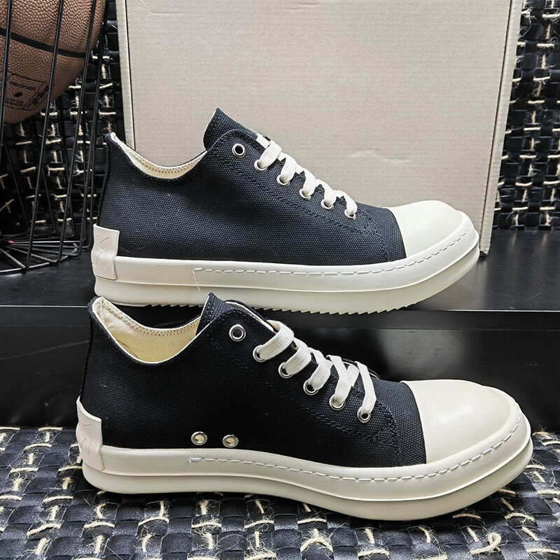 RICK Retro zapatos de lona con suela gruesa y punta redonda para parejas, zapatillas informales Unisex en blanco y negro