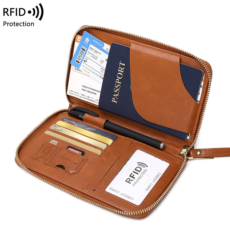 Bolsa protectora de cuero PU para pasaporte, estuche multifunción RFID, Vintage, para viaje, para hombre y mujer