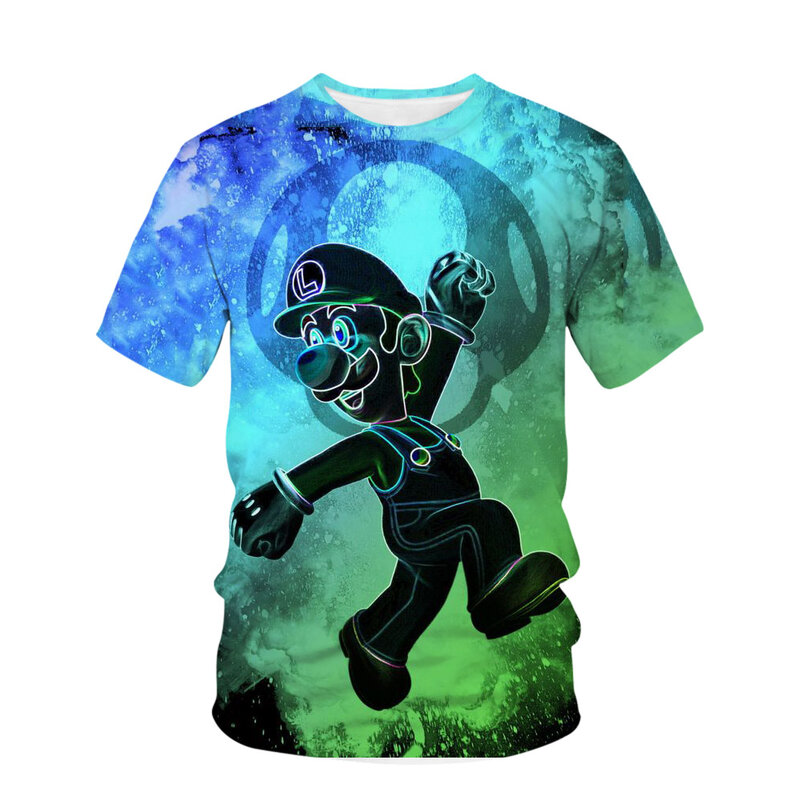2024ฤดูร้อน Super Mario Bros. เสื้อยืดแขนสั้นฮิปฮอประบายอากาศเท่ๆเด็กวัยรุ่นลำลอง3D เหมือนกันเสื้อยืดลำลอง