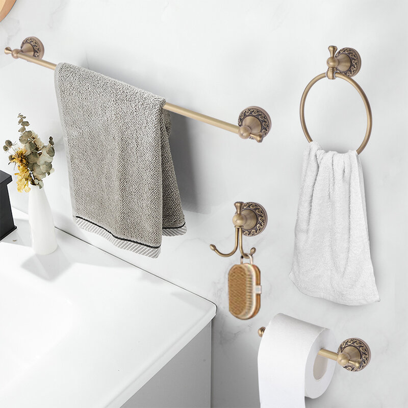 Juego de accesorios de baño montado en la pared, barra de estante de toalla de latón antiguo