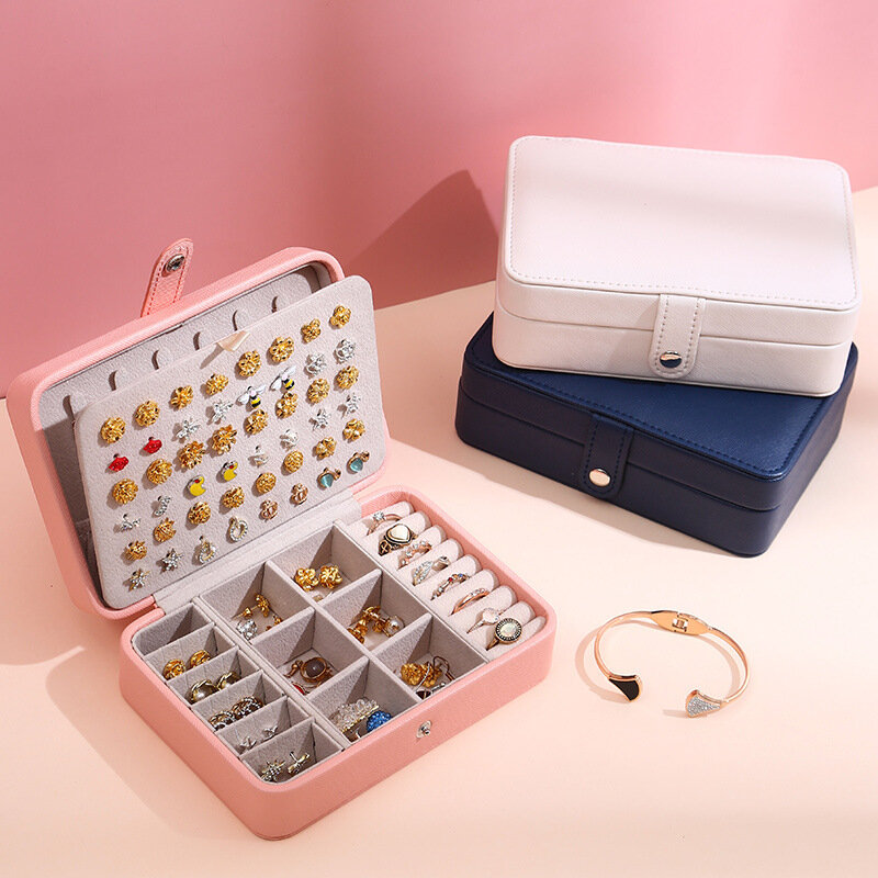 Baru 6grid Organizer tampilan perjalanan kotak perhiasan untuk perjalanan portabel kotak perhiasan PU penyimpanan Organizer anting-anting pemegang