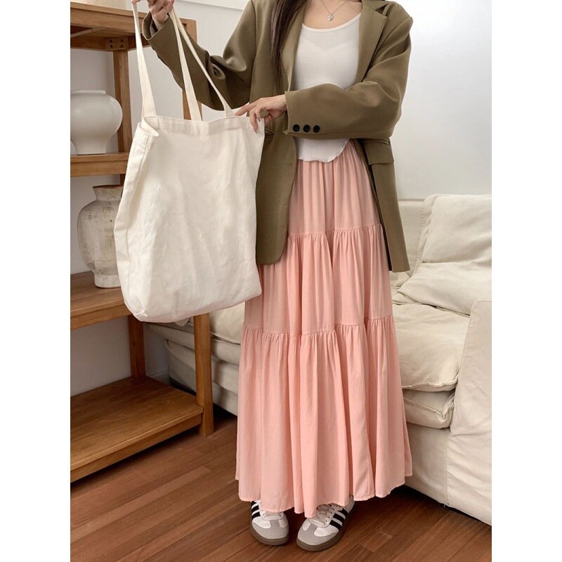 Женская плиссированная юбка, нежная длинная юбка с широким подолом в Корейском стиле, 2024