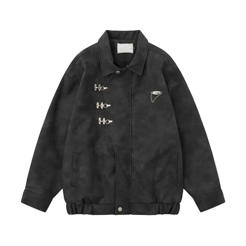Jaqueta de couro PU feminino, casaco de beisebol solto, fivela de metal, Harajuku Y2K Outerwear, rua alta, primavera, outono, novo