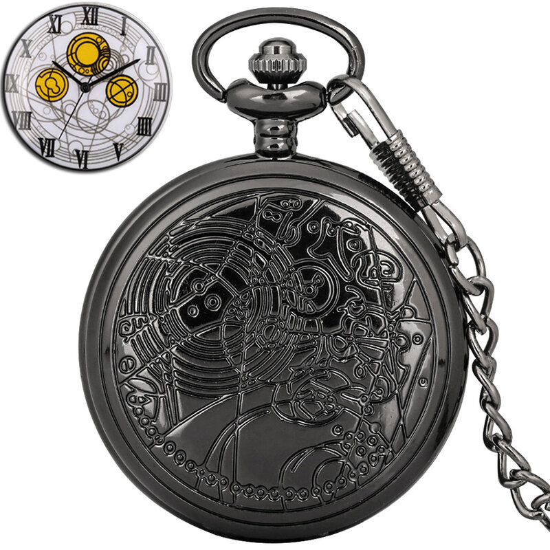 Fashion Movie Time Lord Portable Watches Space Exploration Hero Design Quartz Pocket Watch Black Cosplay Gifts with Chain 2022