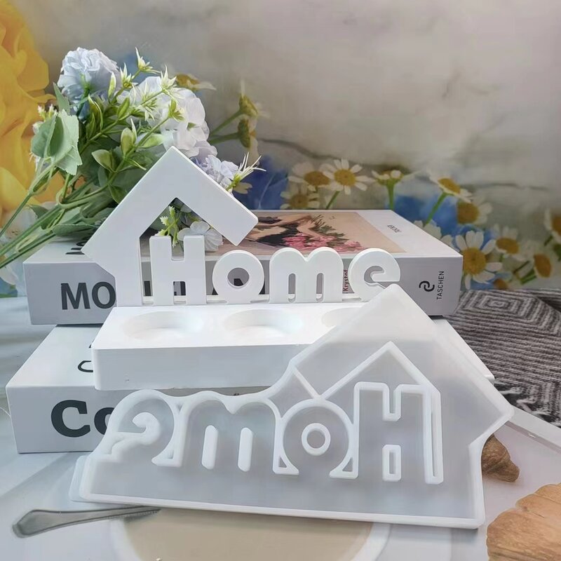 HOME House Candle Holder Silicone Mold DIY Cement Gypsum Clay Pouring Resin Ornament Mold Home Decoration Crafts Making